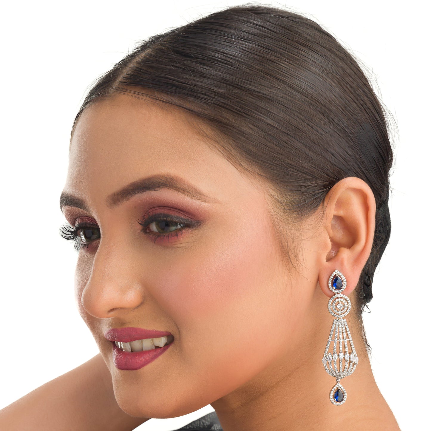 EARRINGS WITH NAVY BLUE ZIRCON OFFER A COLORFUL AND ELEGANT SPARKLE.