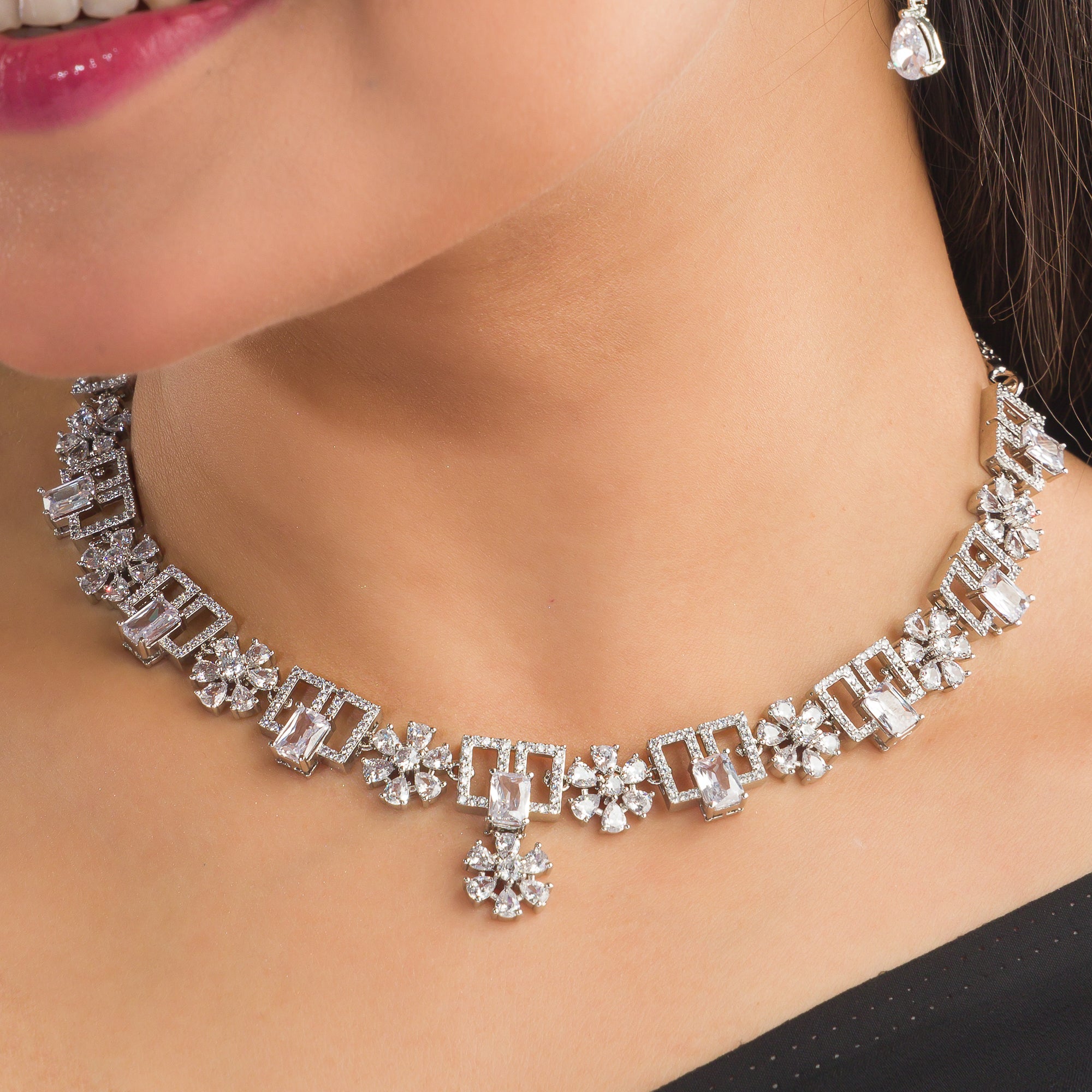 "Zircon heavy necklace with striking brilliance and bold elegance."
