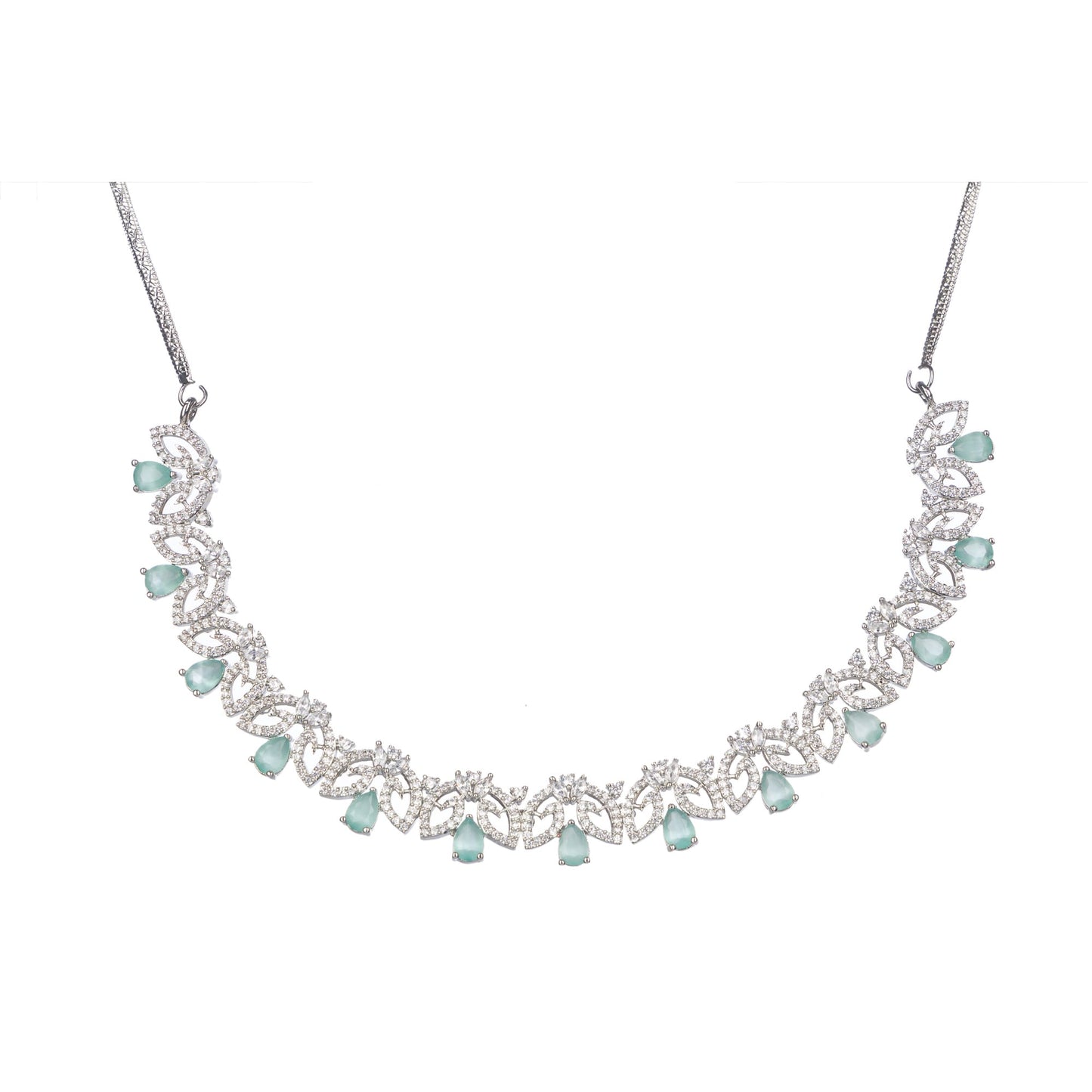 LIGHT GREEN ZIRCON NECKLACE WITH A LEAF PATTERN ADDS SUBTLE CHARM.