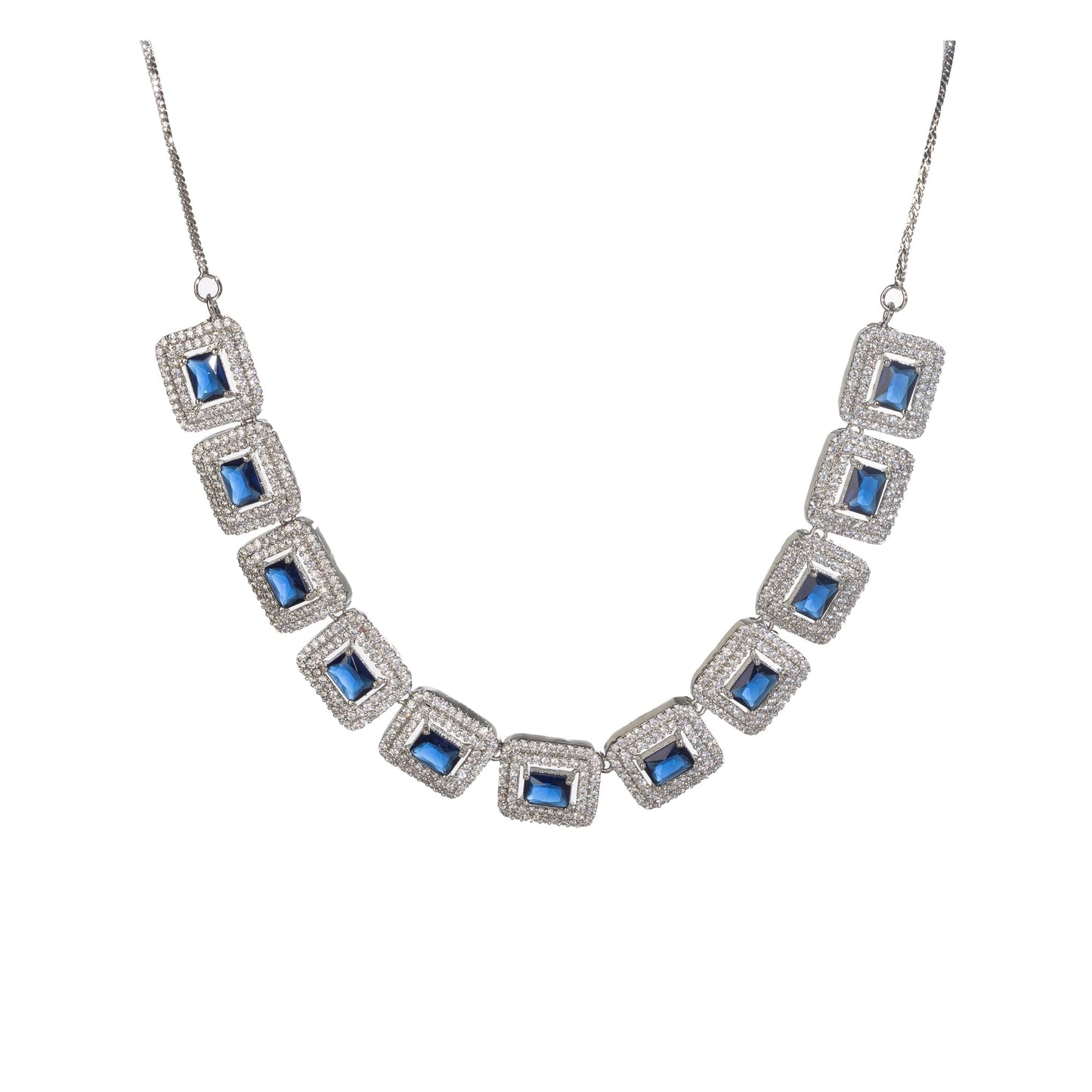 NAVY BLUE SQUARE ZIRCON SHORT NECKLACE OFFERS VIBRANT, CHIC ELEGANCE.