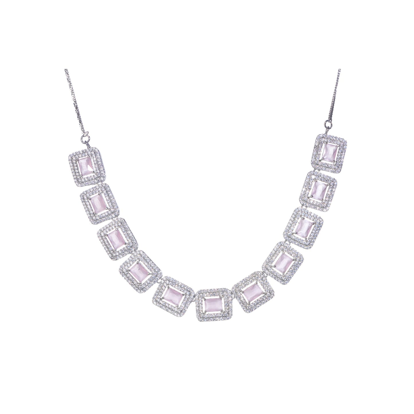 PINK SQUARE ZIRCON SHORT NECKLACE OFFERS VIBRANT, CHIC ELEGANCE.