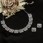 "White square zircon short necklace offers vibrant, chic elegance."
