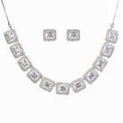 "White square zircon short necklace offers vibrant, chic elegance."
