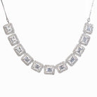 "White square zircon short necklace offers vibrant, chic elegance."
