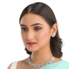 "White square zircon short necklace offers vibrant, chic elegance."
