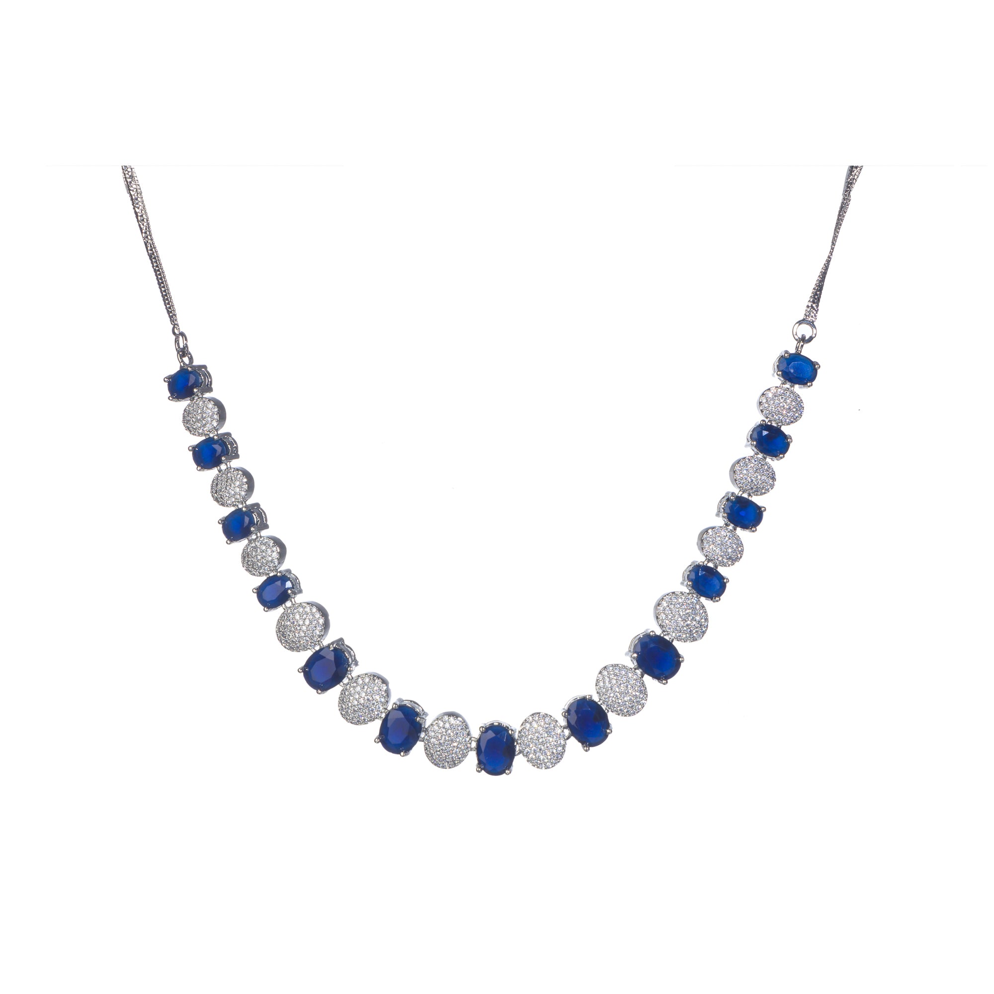 Navy blue zircon short necklace delivers a sophisticated splash of color and sparkle."
