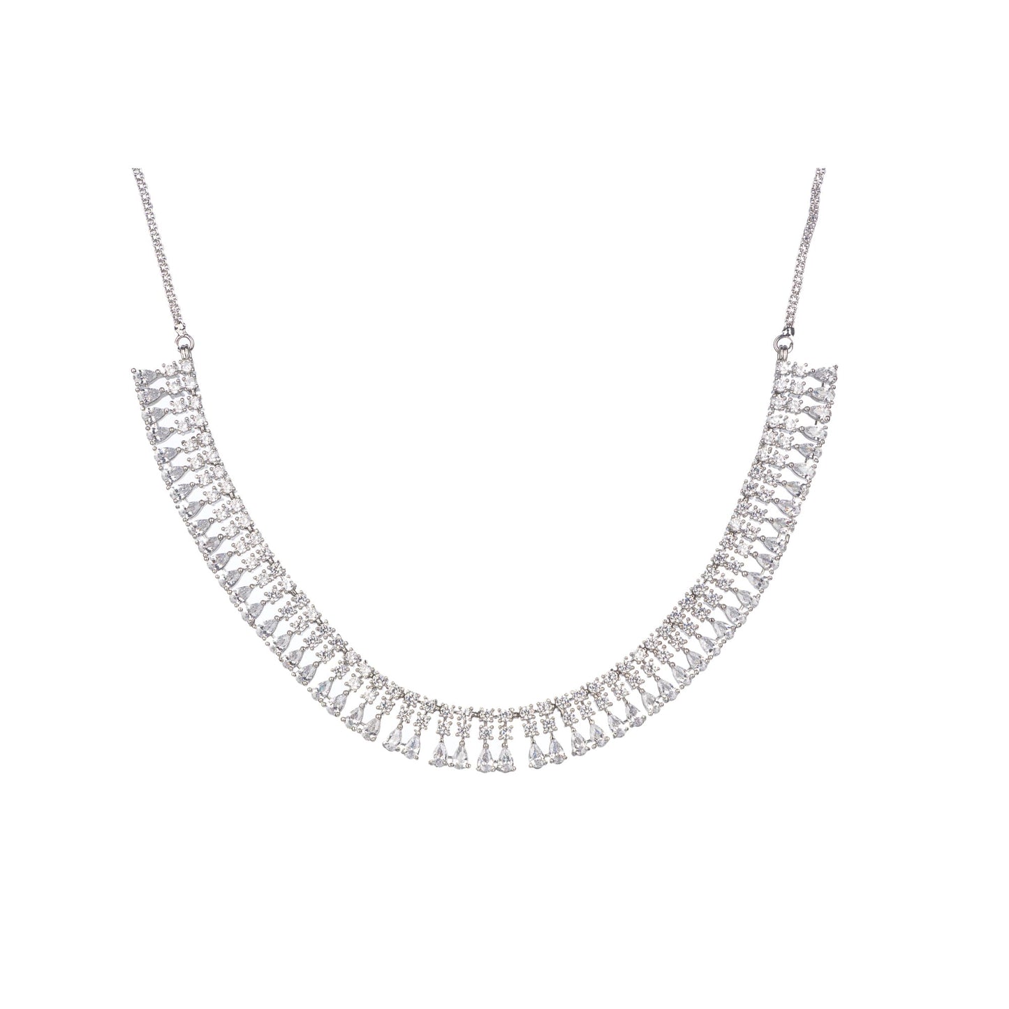 WHITE ZIRCON NECKLACE OFFERS CLASSIC ELEGANCE WITH SPARKLING CLARITY.