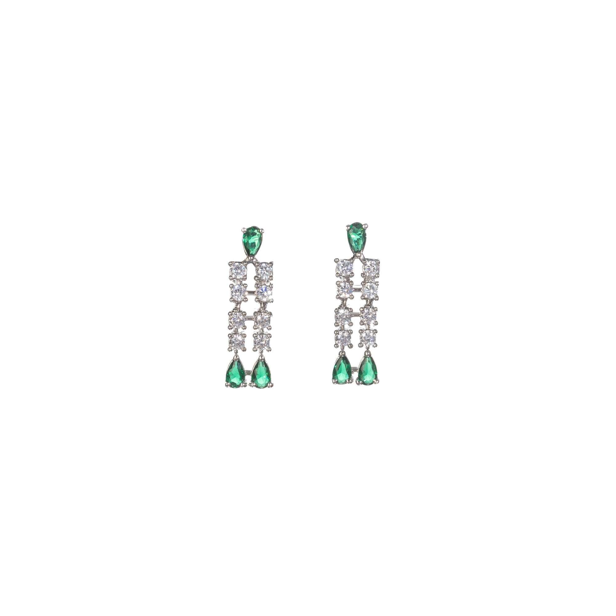 "Zircon necklace with white and green stones adds a vibrant, elegant touch."
