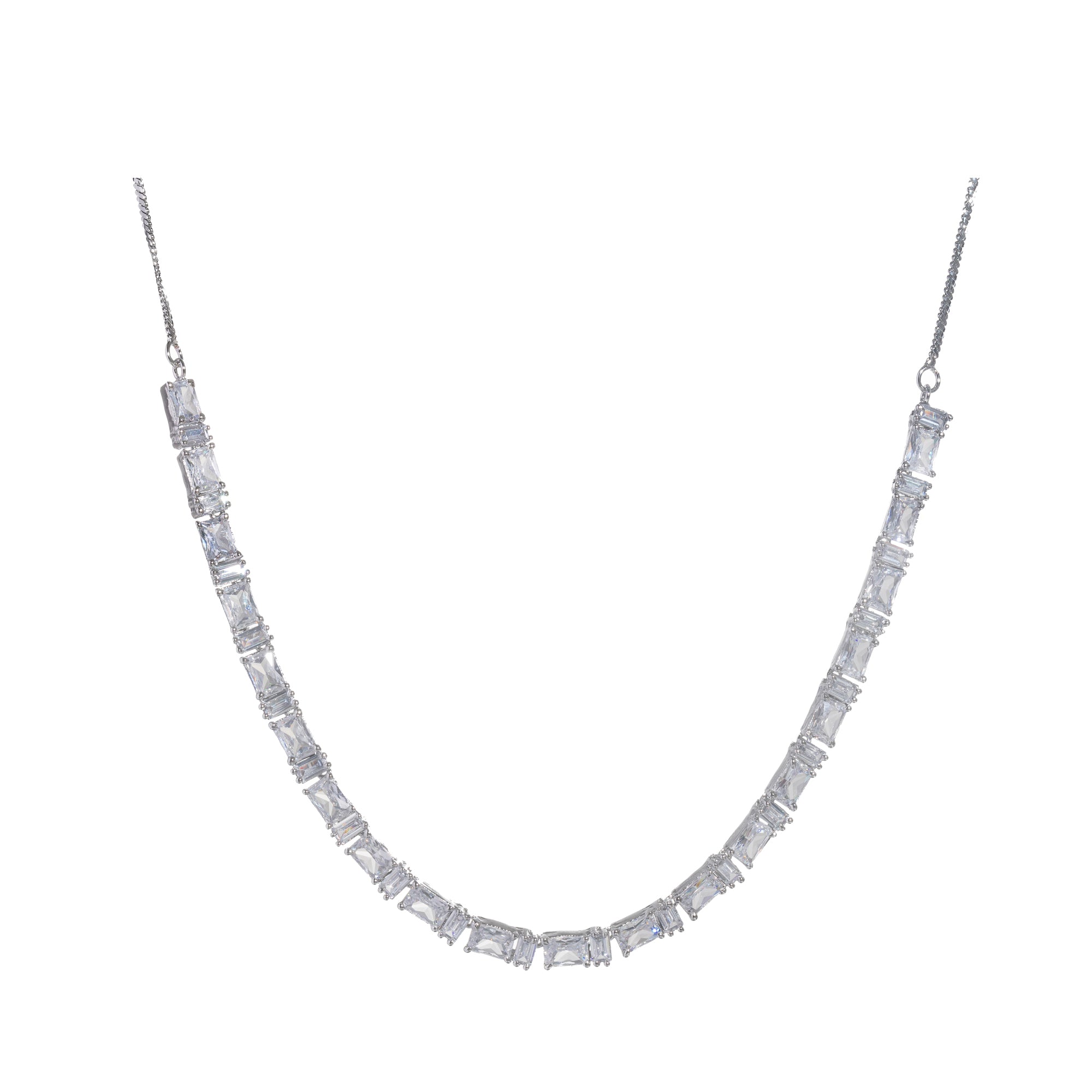 "Zircon necklace in silver offers a classic, understated elegance."
