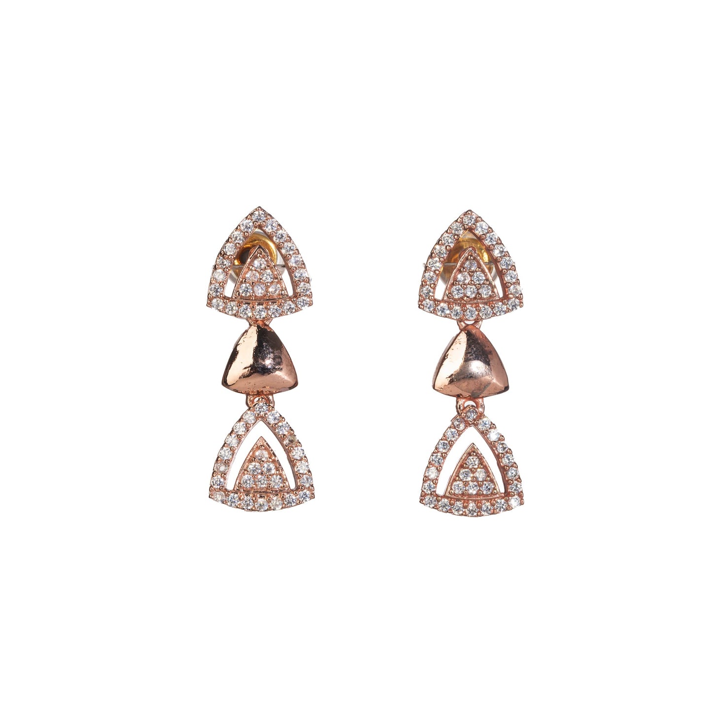 TRIANGULAR ROSE GOLD ZIRCON NECKLACE OFFERS SLEEK, MODERN SOPHISTICATION.