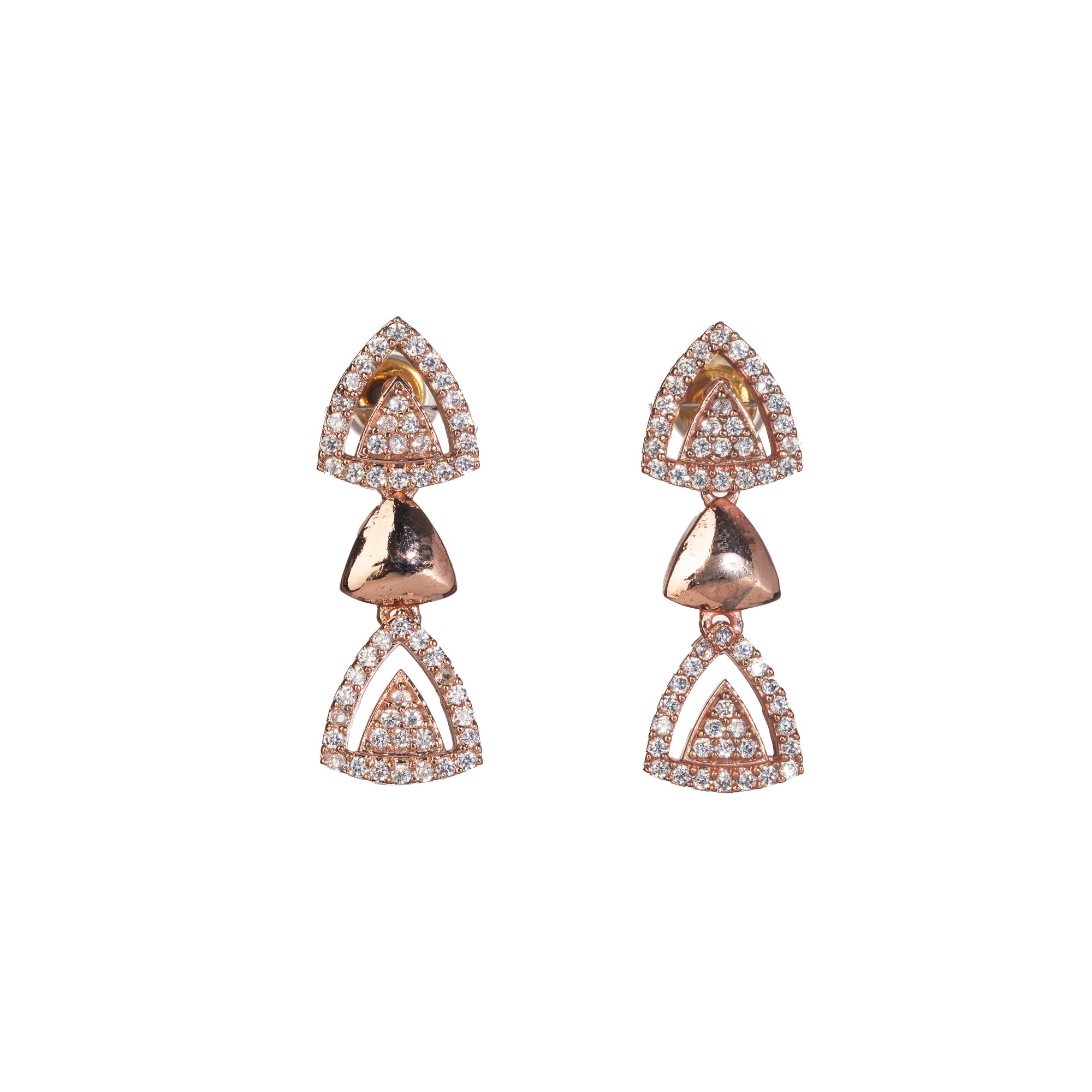 "Triangular rose gold zircon necklace adds sleek, modern sophistication to your look."
