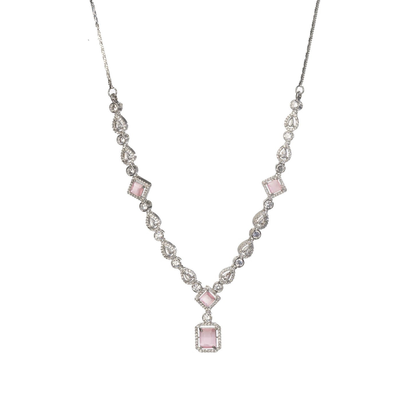 ZIRCON NECKLACE WITH PINK SQUARE STONE ADDS A BOLD, ELEGANT TOUCH.