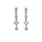 "Pink zircon necklace with square stone adds a bold, elegant touch to any outfit."
