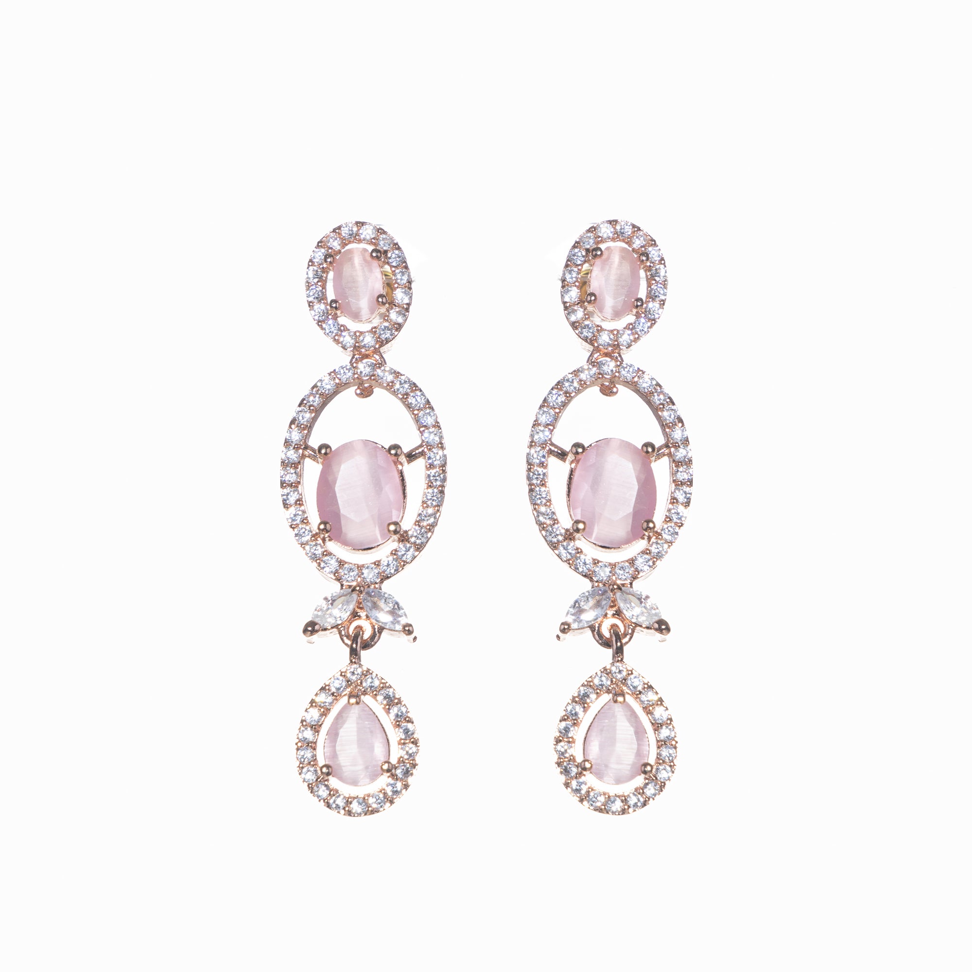 Pink zircon necklace with rose gold polish adds a chic and elegant finishing touch
