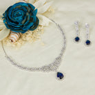 "Navy blue zircon necklace with large stone makes a bold, elegant statement for any occasion."
