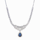 "Navy blue zircon necklace with large stone makes a bold, elegant statement for any occasion."
