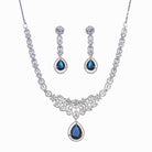 "Navy blue zircon necklace with large stone makes a bold, elegant statement for any occasion."
