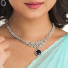 "Navy blue zircon necklace with large stone makes a bold, elegant statement for any occasion."
