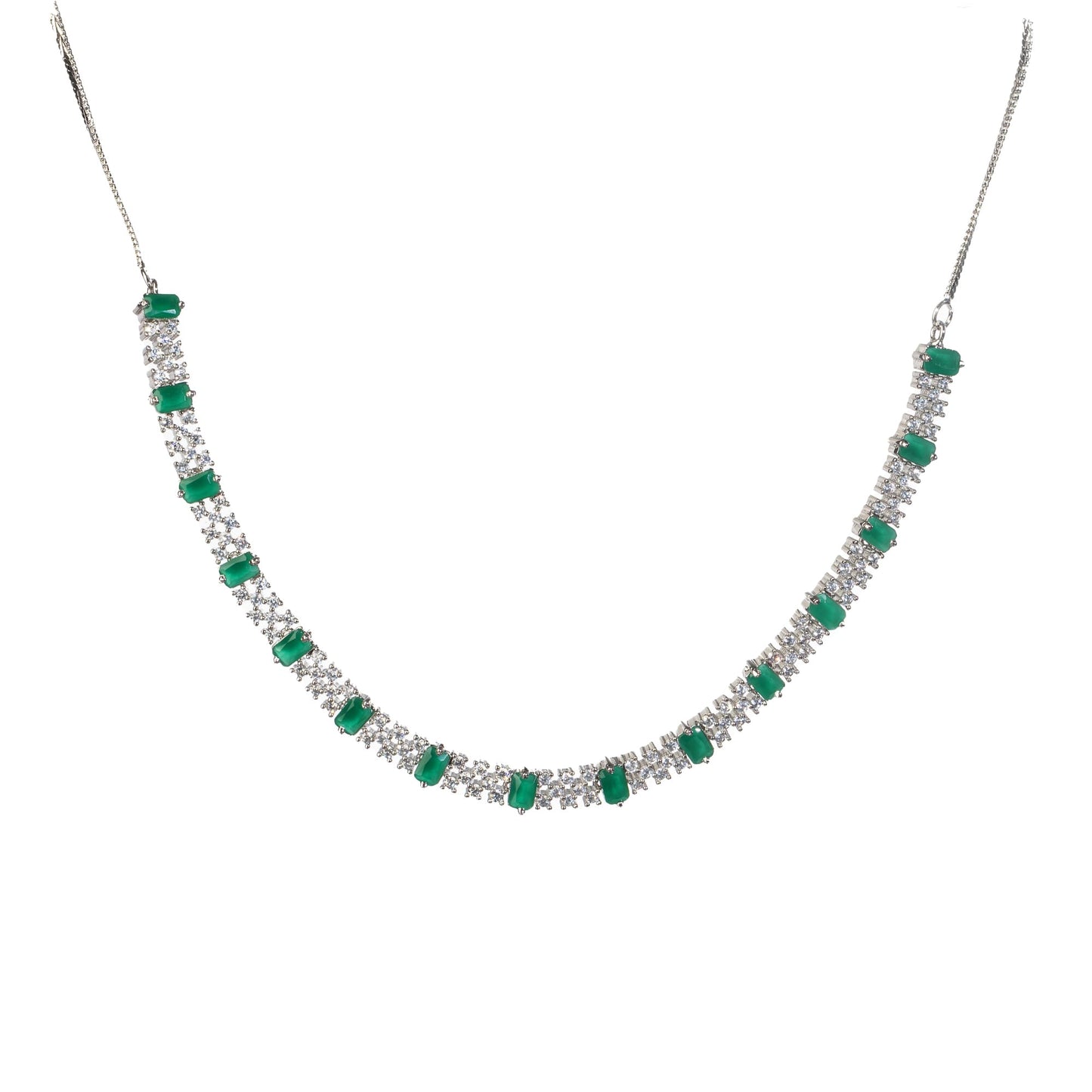 ZIRCON NECKLACE WITH GREEN STONE ADDS A POP OF VIBRANT ELEGANCE.