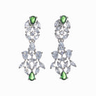 "Green and white zircon necklace in floral design adds vibrant, floral elegance."
