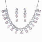 1. "Pink and white zircon necklace with silver polish creates a stunning, radiant look."
