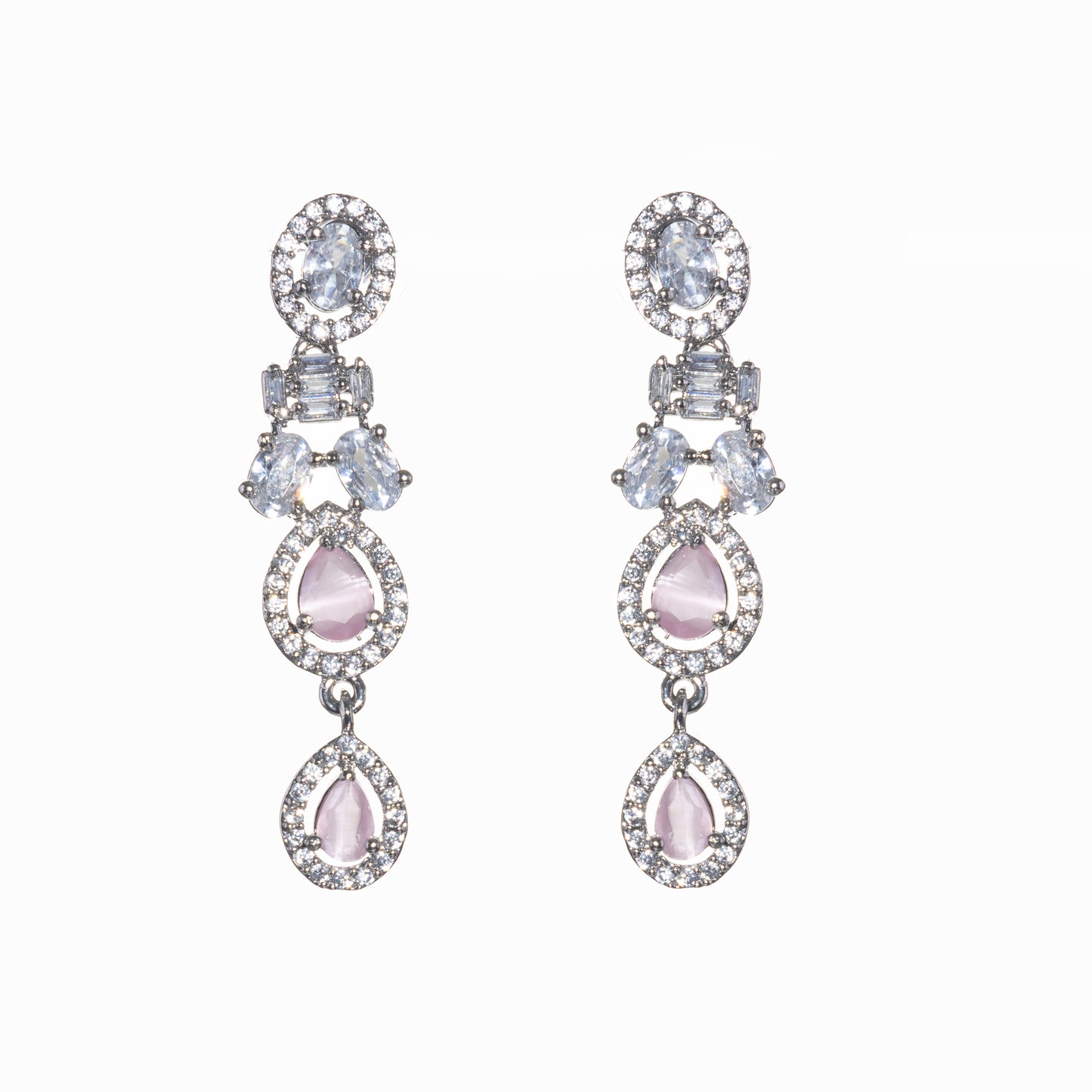 PINK AND WHITE ZIRCONS WITH SILVER POLISH OFFER A STUNNING, RADIANT LOOK.