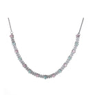 "Vibrant pink and green zircon necklace offers an eye-catching, colorful design."
