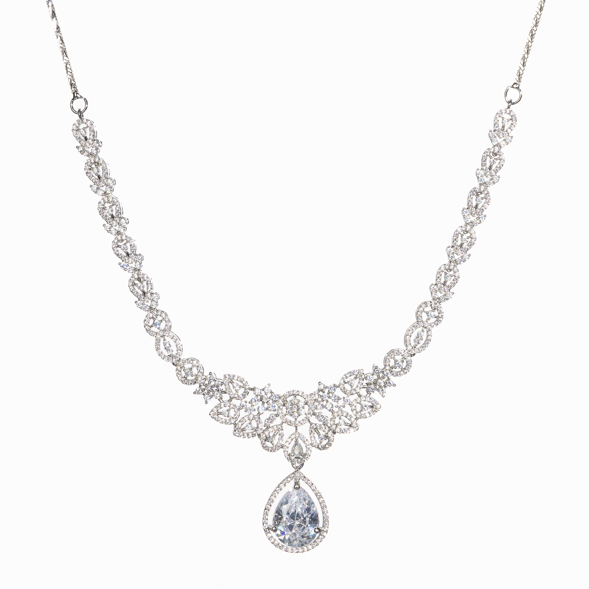 "Zircon necklace sparkles with dazzling brilliance for timeless elegance."
