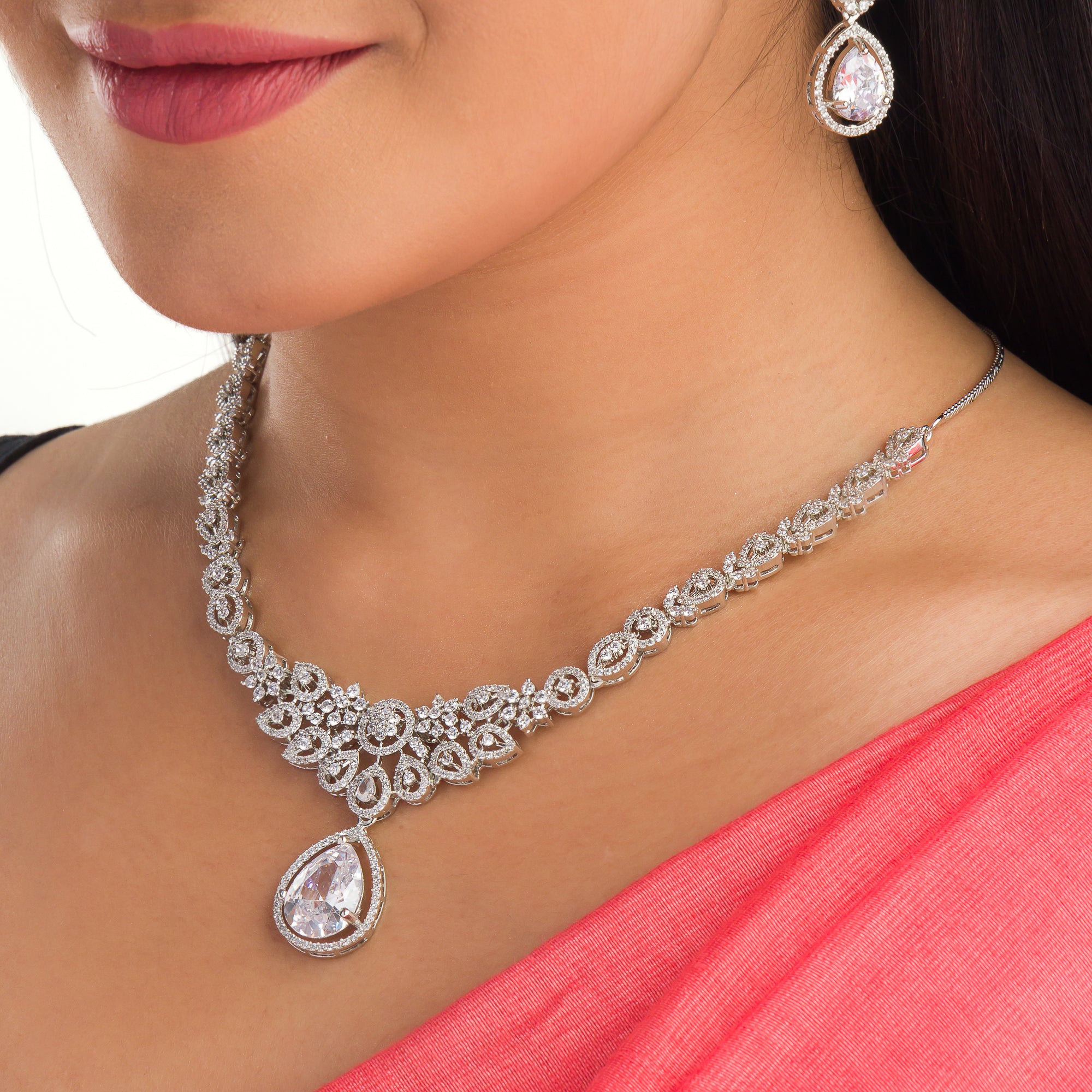 "Zircon necklace sparkles with dazzling brilliance for timeless elegance."
