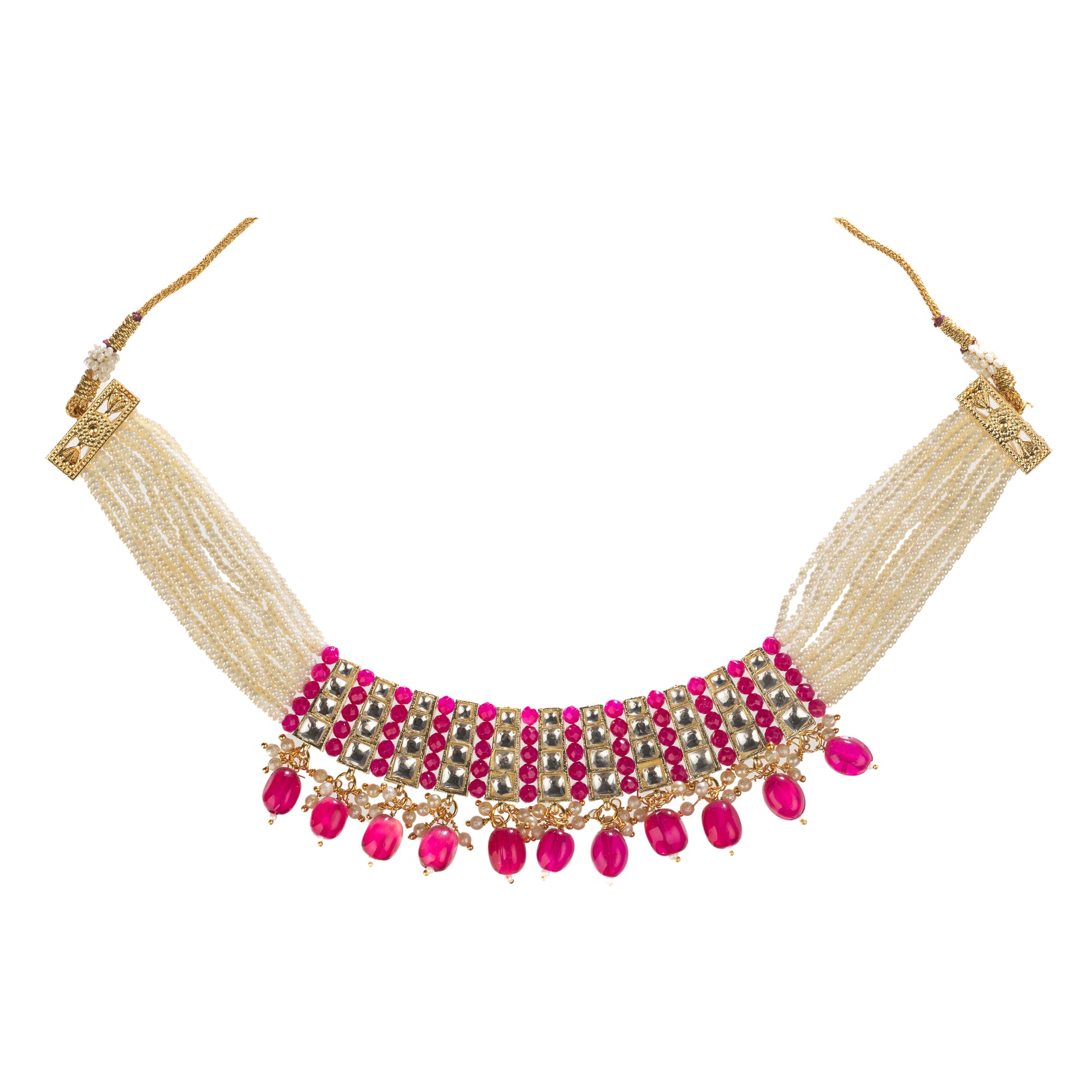 Pink and white pearl necklace exudes timeless elegance for festivals or celebrations.
