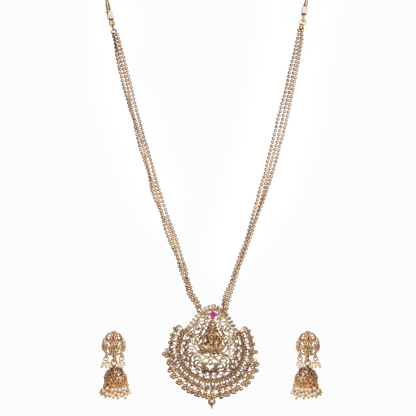 TEMPLE JEWELLERY  NECKLACE SET WITH MATCHING EARRINGS FEATURES CLASSIC, DETAILED CRAFTSMANSHIP.