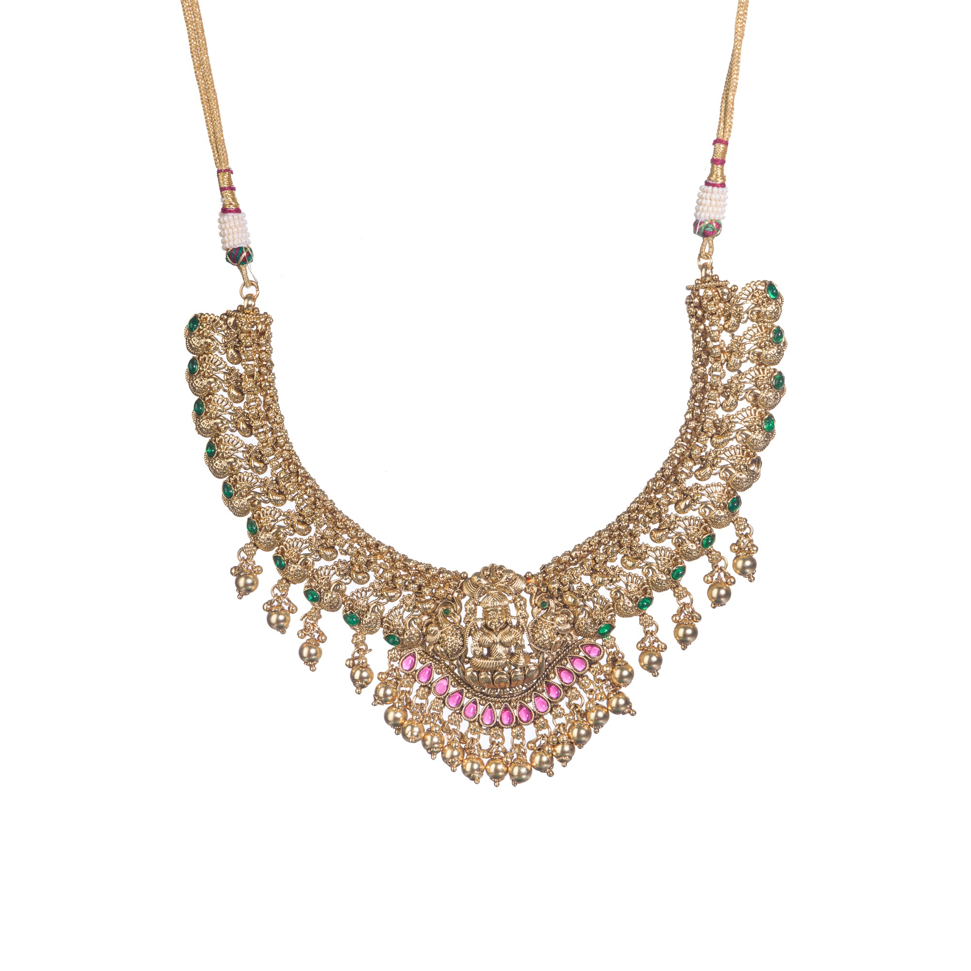 Temple necklace with intricate craftsmanship adds timeless elegance to your festive ensemble.
