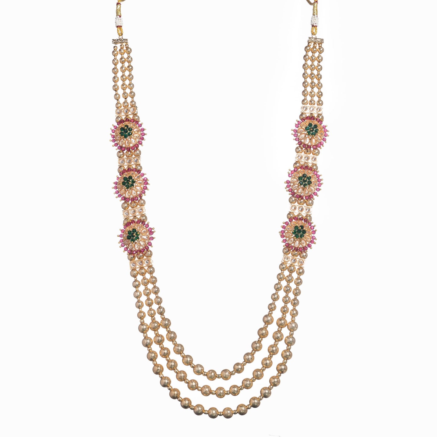 GOLDTONE BRIDEL SET WITH PINK AND GREEN MOTI