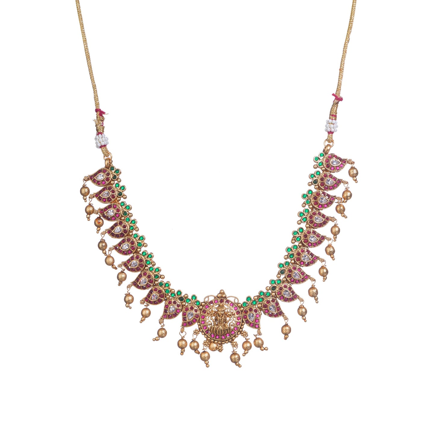 A GOLD  NECKLACE WITH MULTI-COLOR STONES OFFERS VIBRANT ELEGANCE.