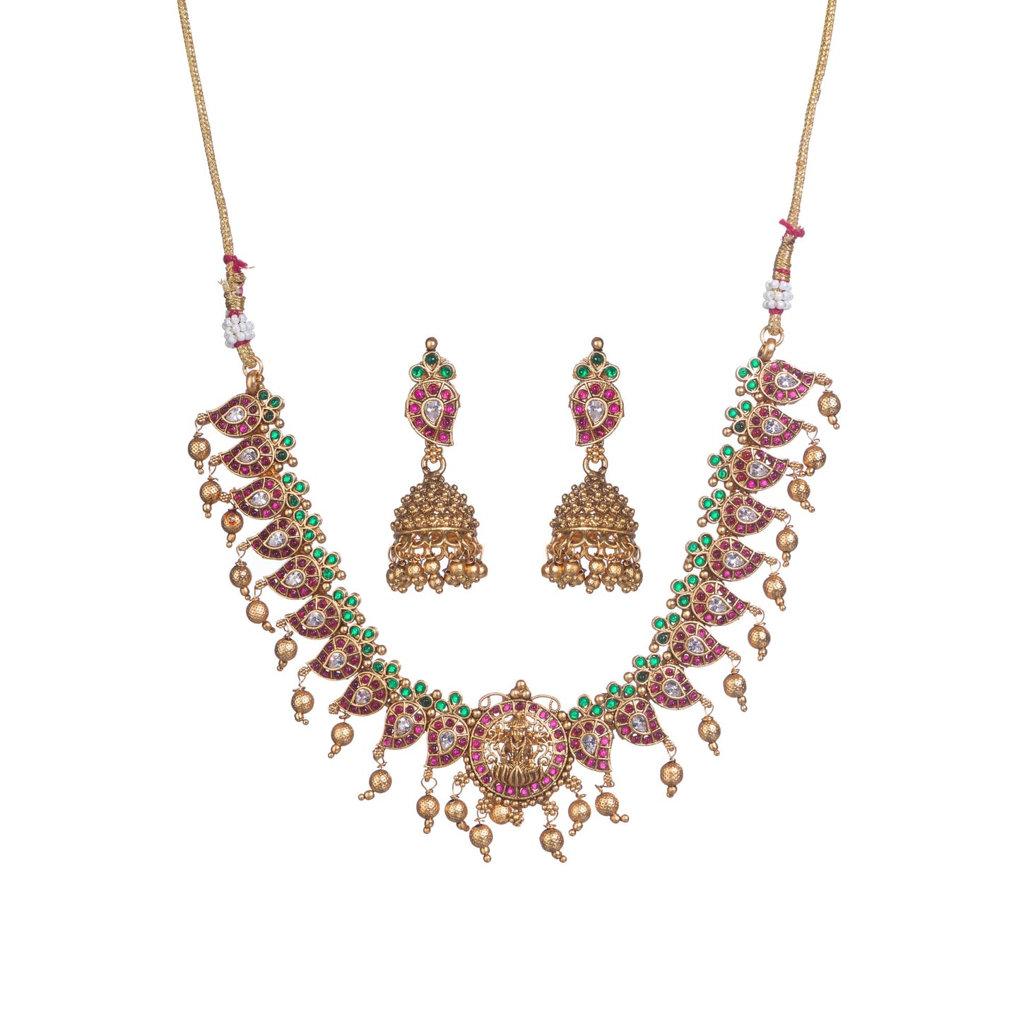 A GOLD  NECKLACE WITH MULTI-COLOR STONES OFFERS VIBRANT ELEGANCE.