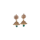 "Stylish gold-tone necklace with green Kundan for vibrant, elegant appeal."
