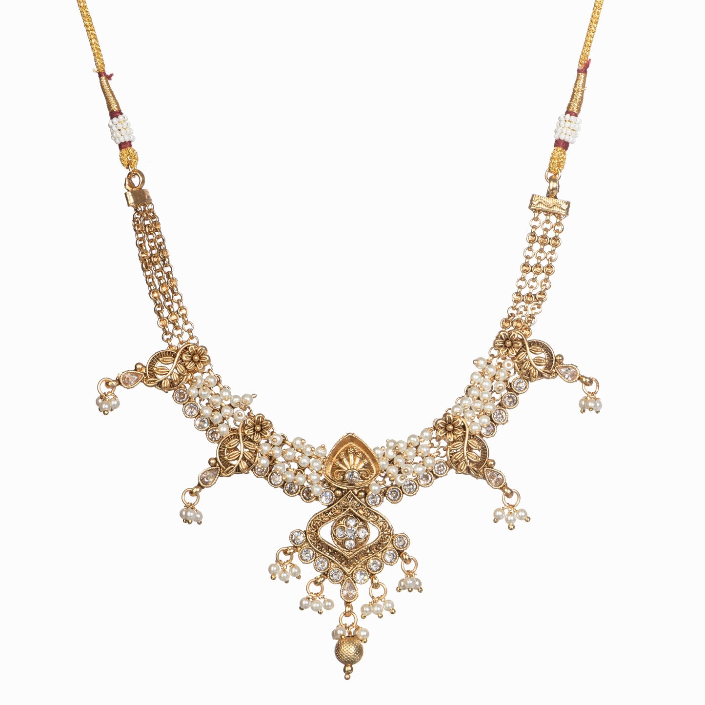 GOLD TONE NECKLACE SET WITH WHITE PEARL