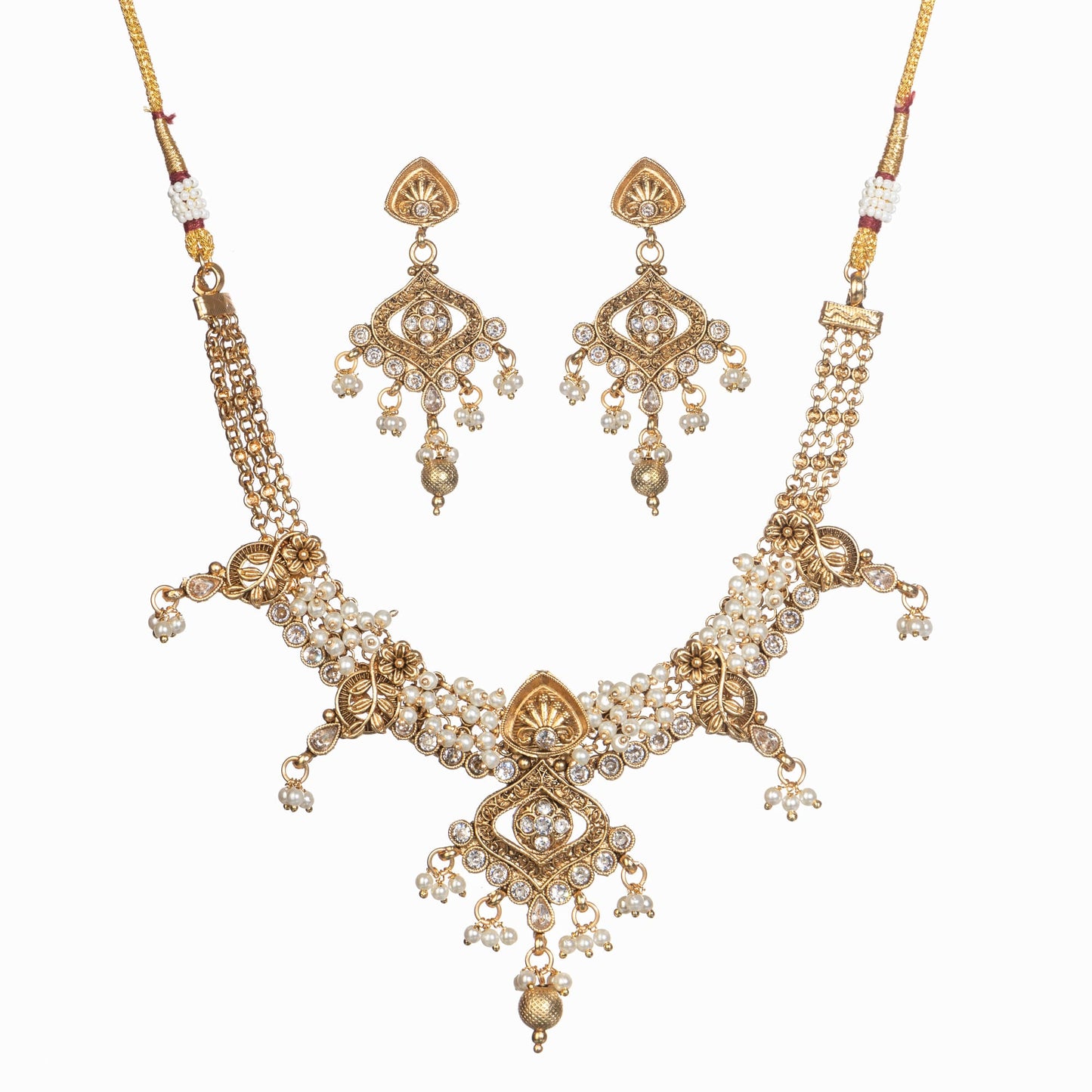 GOLD TONE NECKLACE SET WITH WHITE PEARL