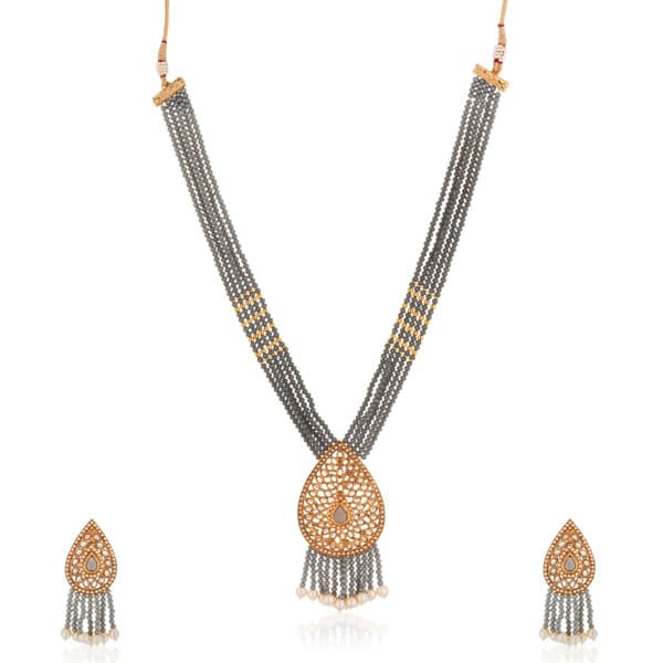 PEARL STUDDED LONG NECKLACE SET