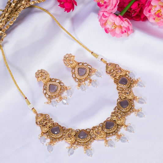 NECKLACE WITH GREY STONE AND GREY KUNDAN