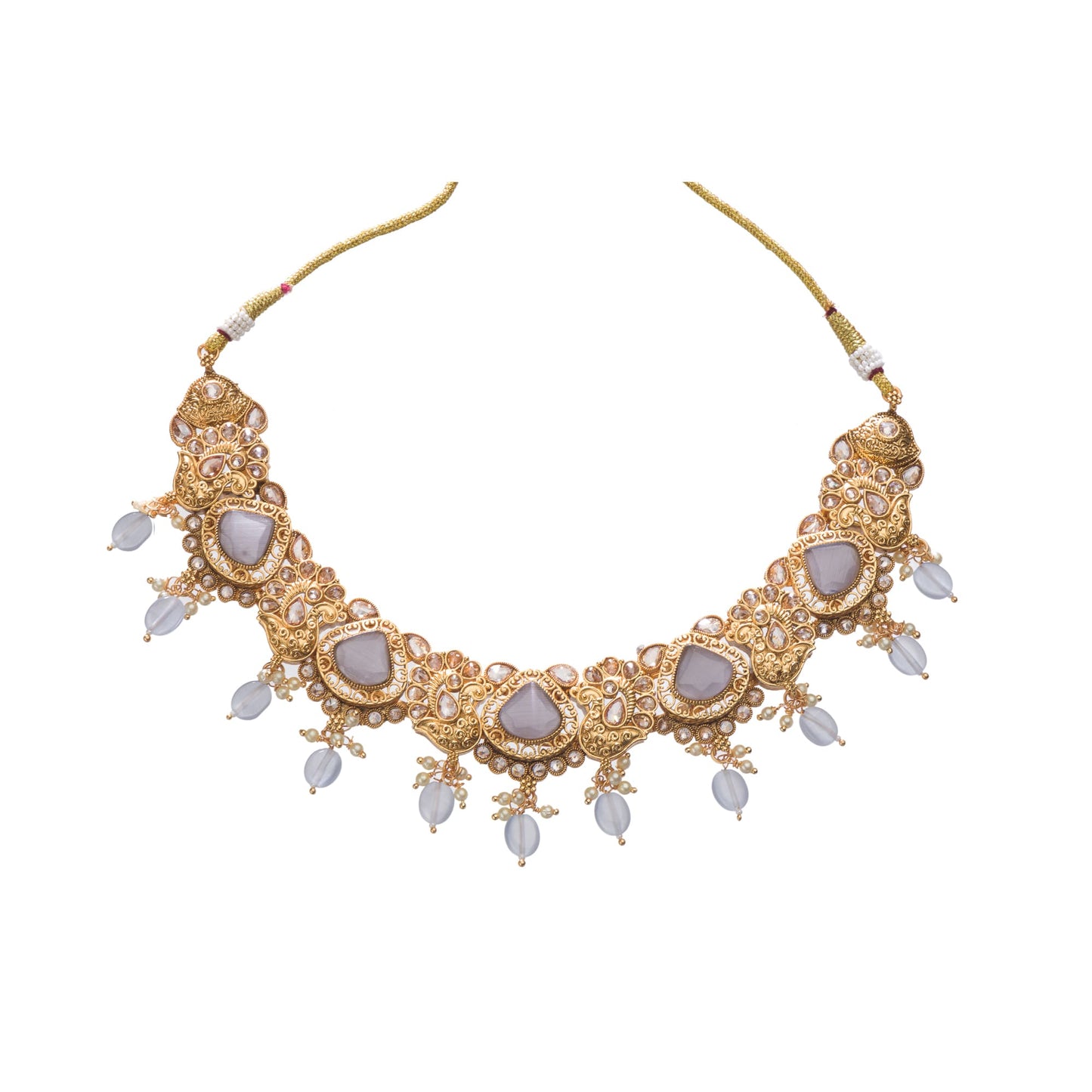 NECKLACE WITH GREY STONE AND GREY KUNDAN