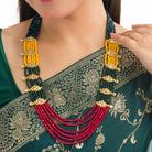 "Multi-color pearl long necklace set for a vibrant and elegant look."
