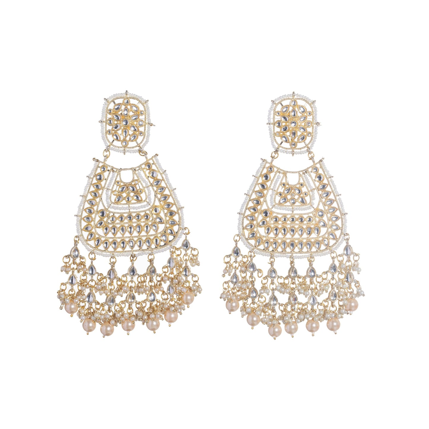 WHEAT  COLOURKUNDAN BIG EARRINGS MAKE A BOLD, ELEGANT STATEMENT.