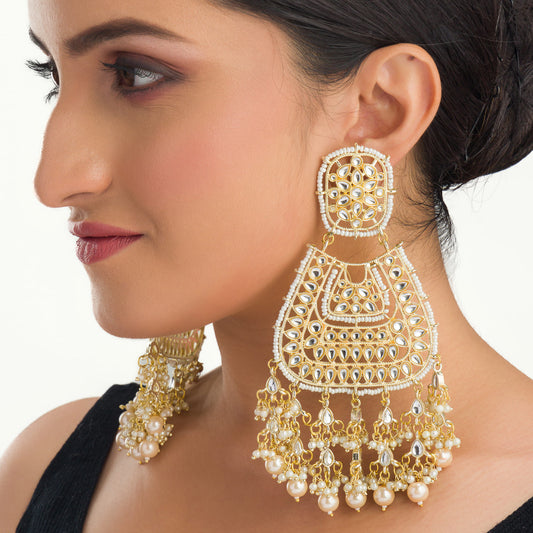 WHEAT  COLOURKUNDAN BIG EARRINGS MAKE A BOLD, ELEGANT STATEMENT.