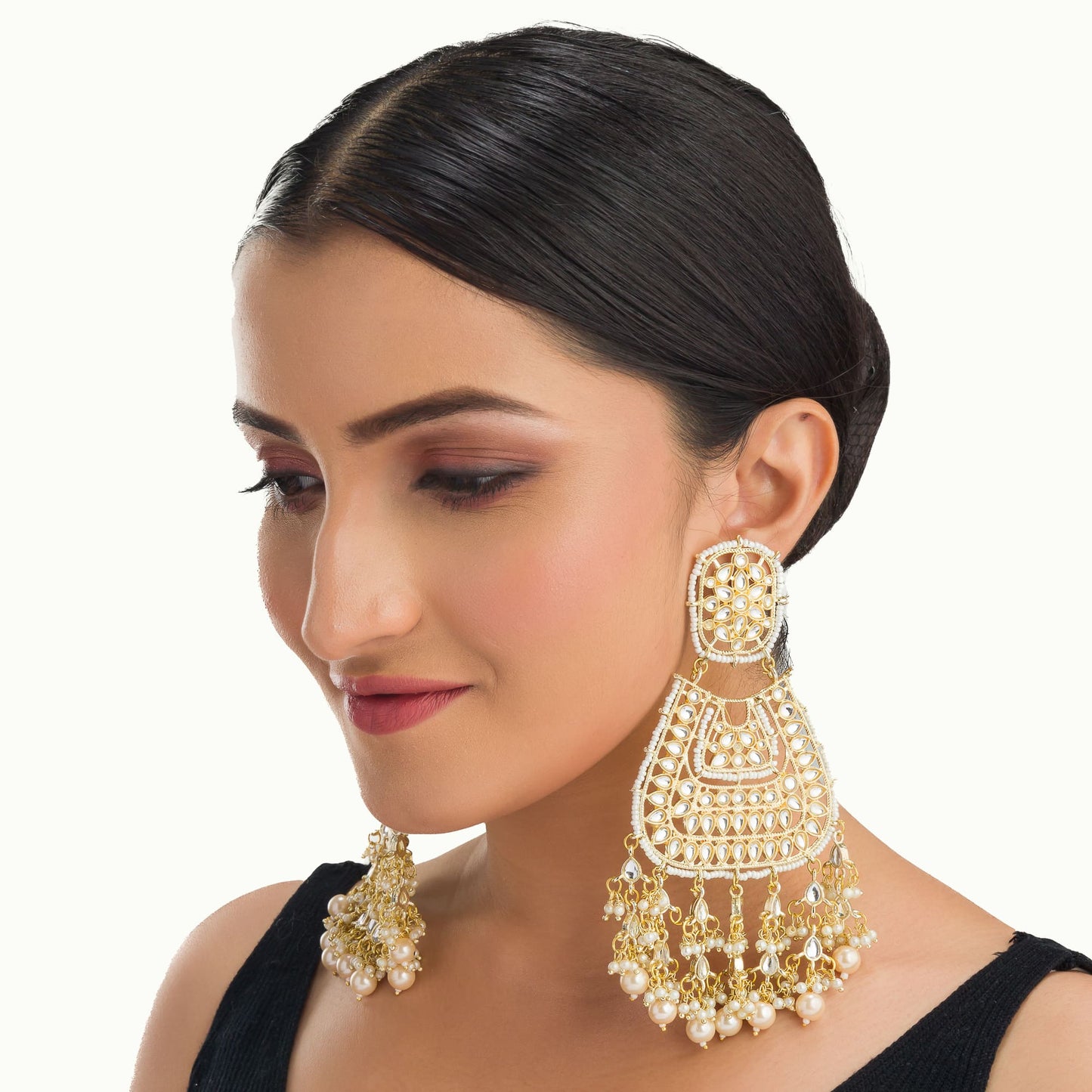 WHEAT  COLOURKUNDAN BIG EARRINGS MAKE A BOLD, ELEGANT STATEMENT.