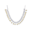 Yellow and white zircon stones create a dazzling contrast in this elegant necklace.
