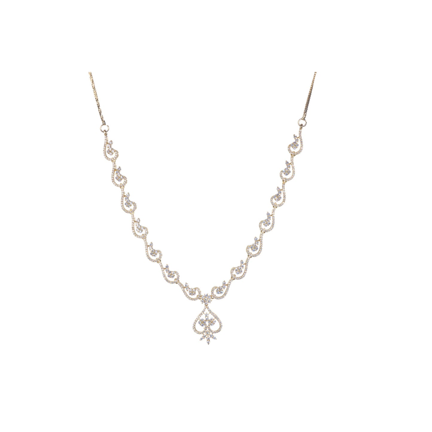 A SMALL S-SHAPED ZIRCON NECKLACE WITH GOLD POLISH OFFERS A DELICATE, ELEGANT TOUCH WITH SUBTLE SPARKLE AND REFINED WARMTH.