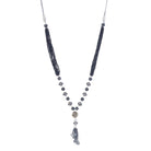 "Sophisticated black pearl long necklace set exudes elegant charm."
