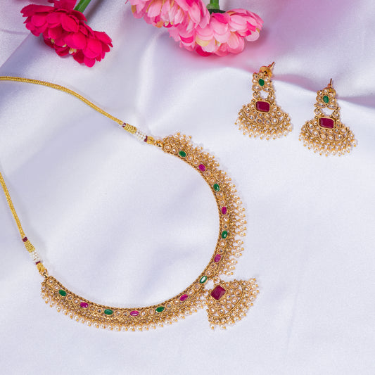 GOLD TONE NECKLACE WITH MULTI COLOUR STONE