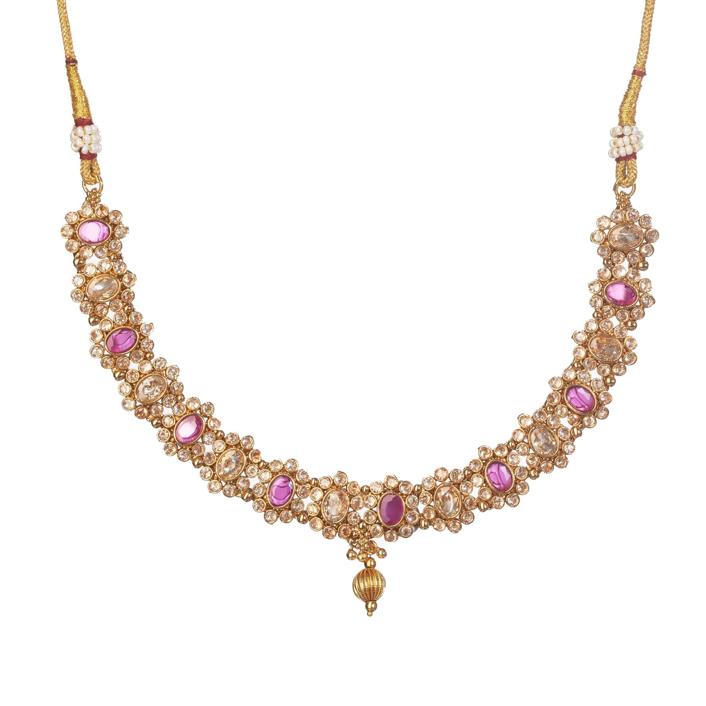 GOLD TONE NECKLACE WITH PINK STONE